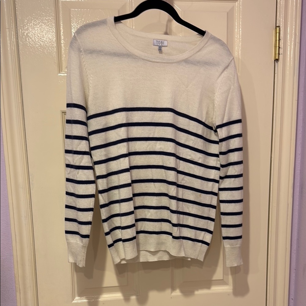 Tobi Black and White Crew Neck Sweater Striped